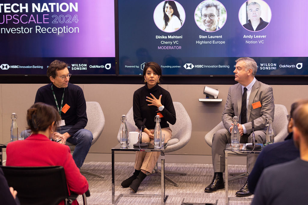 Stan Laurent, Dinika Nahtani, and Andy Leaver at Tech Nation's Upscale Investor Reception.